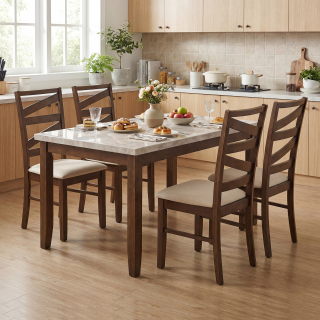 Dining Chairs Set of 2 with Backrests and Rubber Wood Frames