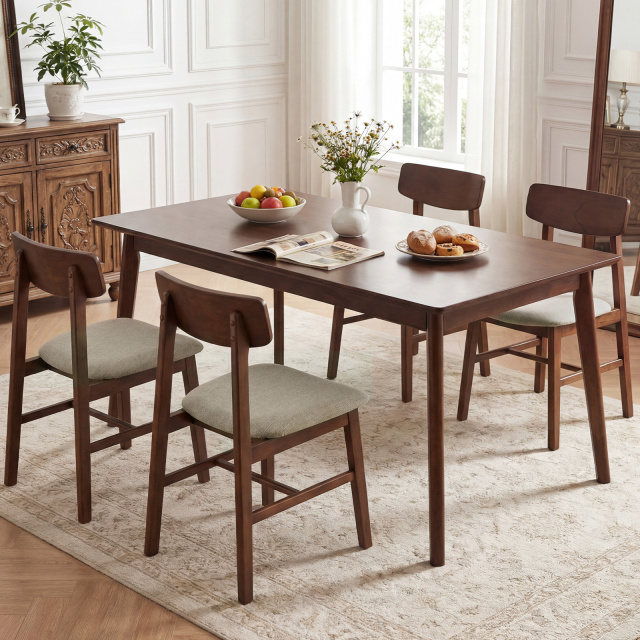 Solid Rubber Wood Dining Chairs Set of 4 with Curved Backrest