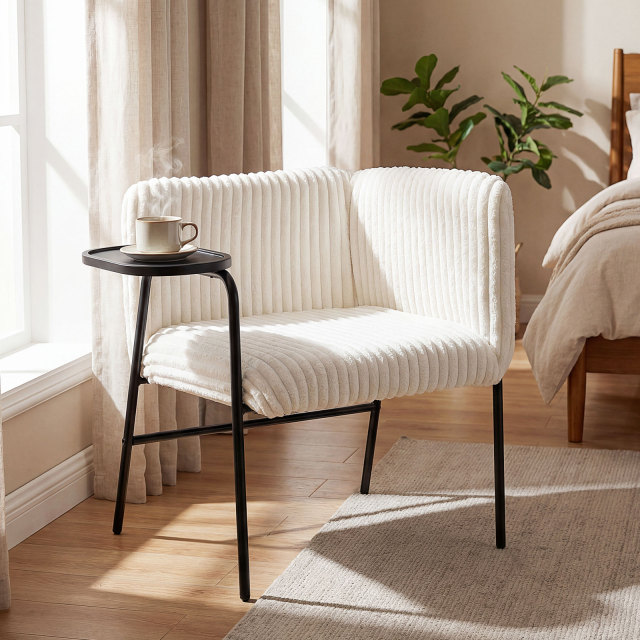 Modern Accent Chair with Tray Table and Solid Metal Frame