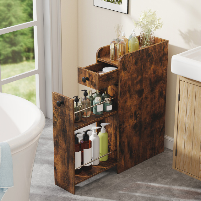 Small Bathroom Storage Cabinet 4-Tier with Slide Out Drawers on Casters