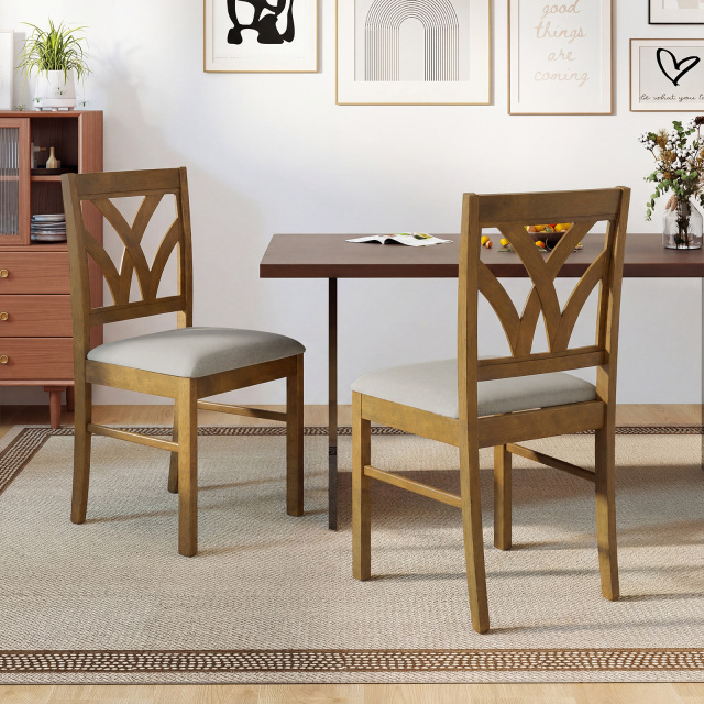 Set of 2/4 Wooden Dining Chairs Upholstered with Hollowed Backrest and Soft Padded Seat