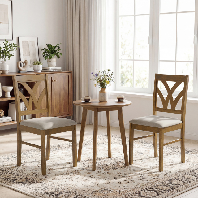 Set of 2/4 Wooden Dining Chairs Upholstered with Hollowed Backrest and Soft Padded Seat