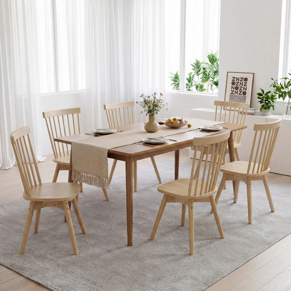 Windsor Dining Chairs Set of 2 Mid Century Rubber Wood Kitchen Chairs with Swivel Seat-Natural