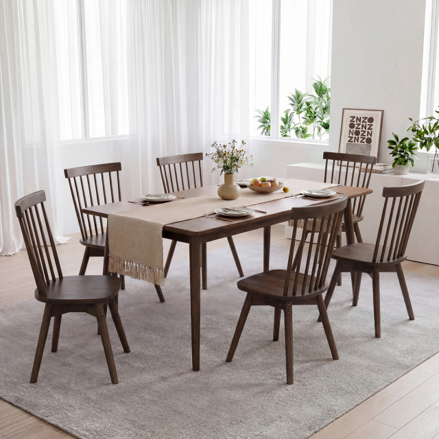Windsor Dining Chairs Set of 2 Mid Century Rubber Wood Kitchen Chairs with Swivel Seat