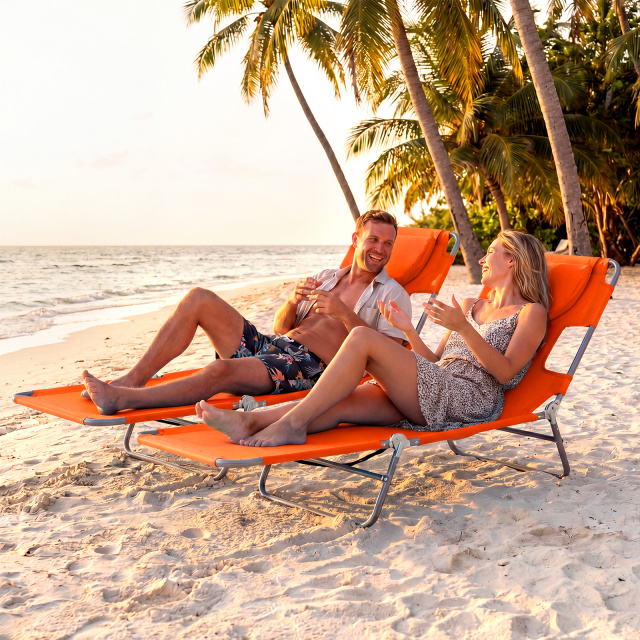 Folding Beach Lounge Chair with Adjustable Backrest for Lawn(1/2)