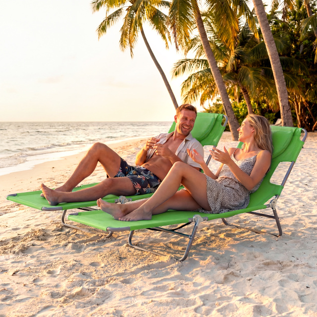 Folding Beach Lounge Chair with Adjustable Backrest for Lawn(1/2)