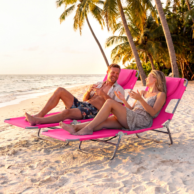 Folding Beach Lounge Chair with Adjustable Backrest for Lawn(1/2)