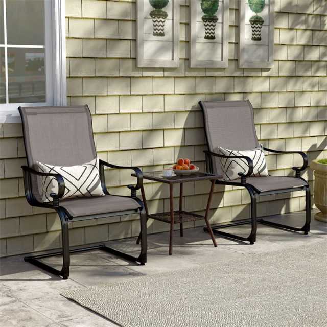 2 PCS Heavy Duty C-Spring Patio Dining Chairs High Back Outdoor Dining Chairs with All Weather Seat Fabric & Sled Base