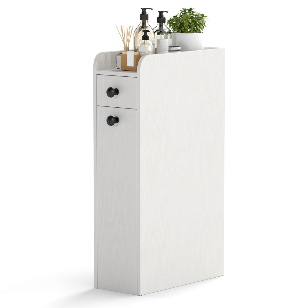 Small Bathroom Storage Cabinet 4-Tier with Slide Out Drawers on Casters-White