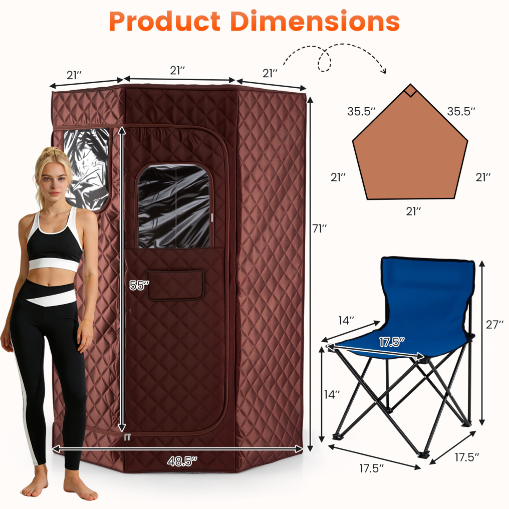 3L Portable Steam Sauna for Home Fast-Heat with 9-Level Remote Control and Folding Chair-Brown