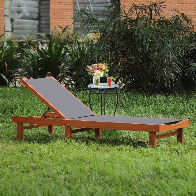 ARLIME Patio Lounge Chair Chaise Strong Eucalyptus Wood Frame