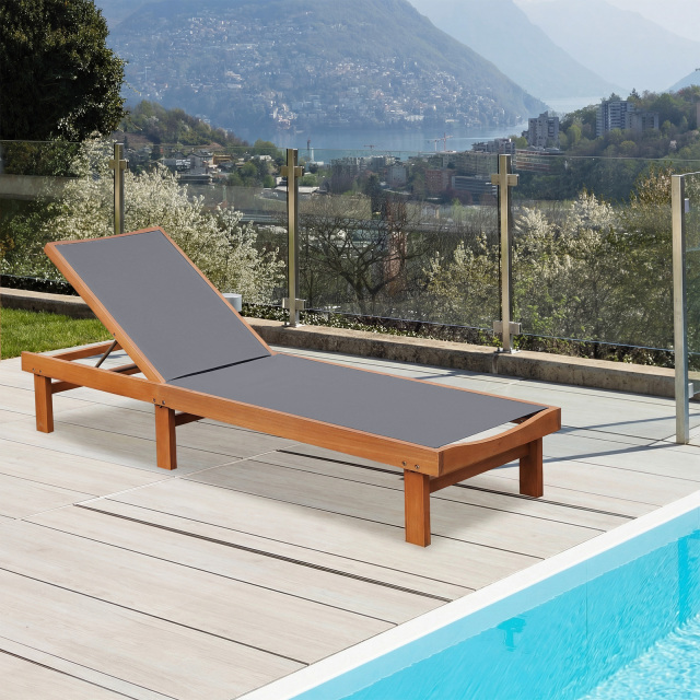 ARLIME Patio Lounge Chair Chaise Strong Eucalyptus Wood Frame