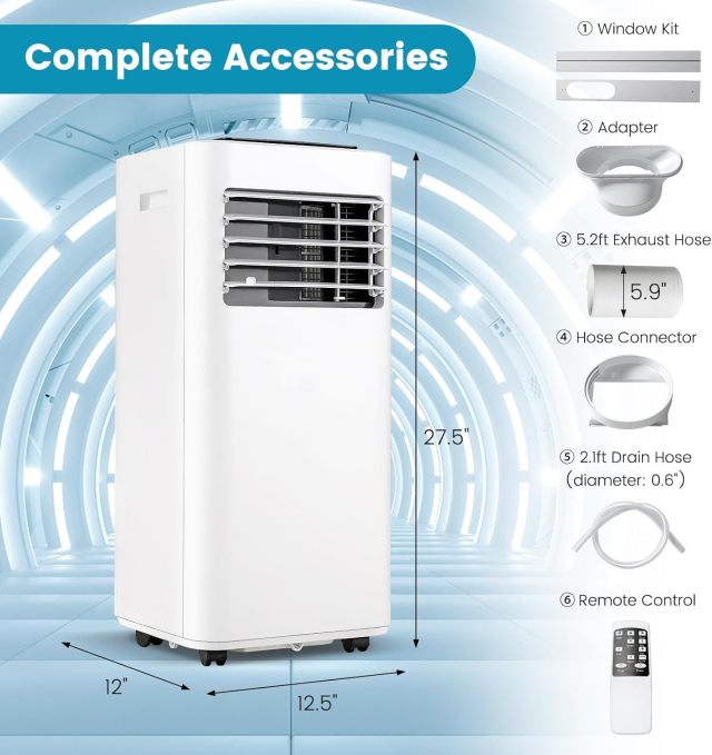 8000 BTU Portable Air Conditioner, 3 in 1 AC Unit, Fan & Dehumidifier w/Sleep Mode, 24H Timer, LED Display