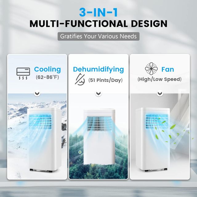 ARLIME Portable Air Conditioner w/Remote Control, 8000 BTU AC Unit Fan & Dehumidifier
