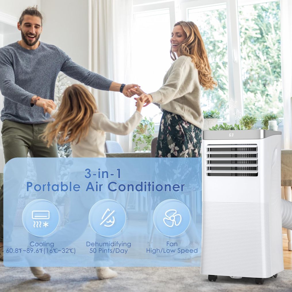 ARLIME 3-IN-1 Portable Air Conditioner, 10000 BTU AC Unit w/Fan & Dehumidifier, 2 Fan Speed, 24H Timer