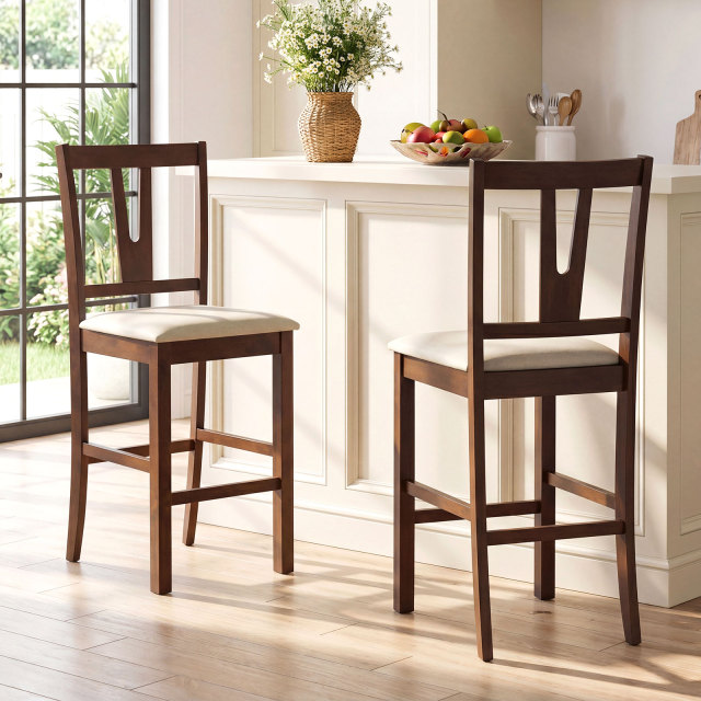 Counter Height Bar Stools with Contoured V-Back and Upholstered Cushioned Seat