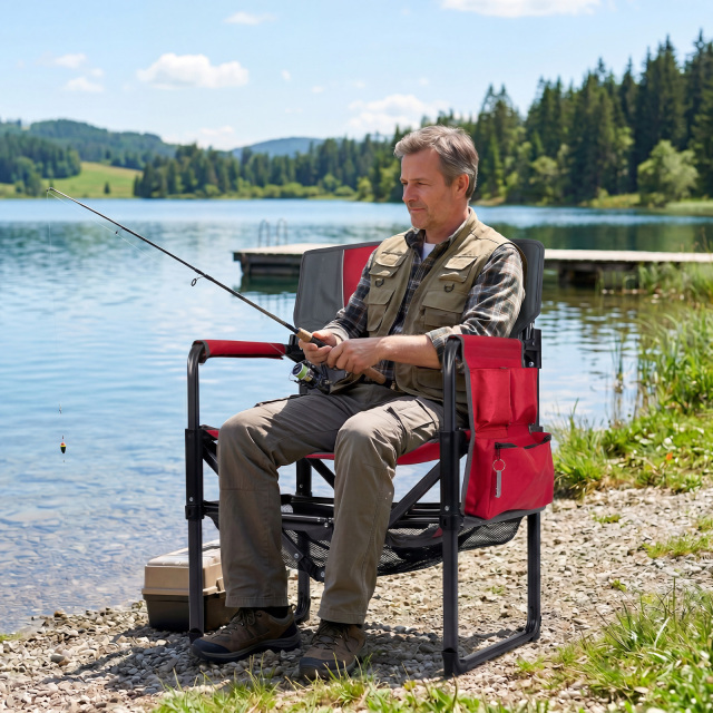 Heavy Duty Outdoor Camping Chair with Cup Holder and Side Pocket