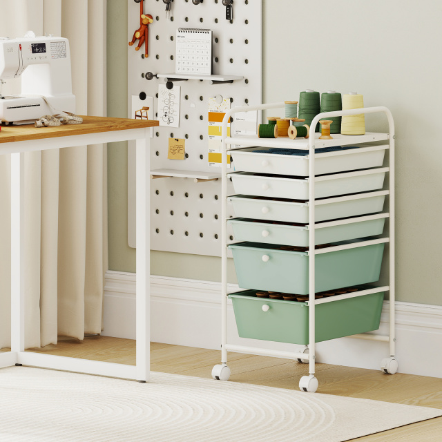 6-Drawer Rolling Storage Cart Multifunctional Art Craft Tools Organizer on Wheels