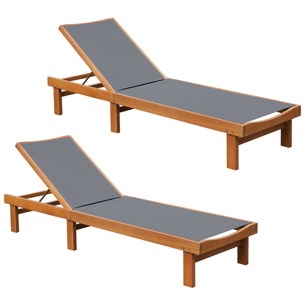 Adjustable Outdoor Wood Chaise Lounge Chair with 5-Postion Backrest-Gray