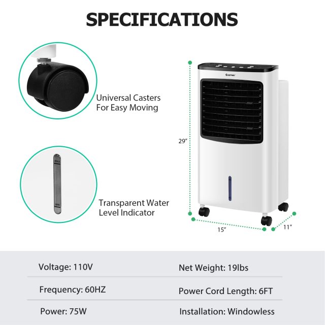 ARLIME Portable AC Cooling Fan, 3-IN-1 Portable Evaporative Air Cooler & Humidifier, Windowless AC Fan with 3-Mode
