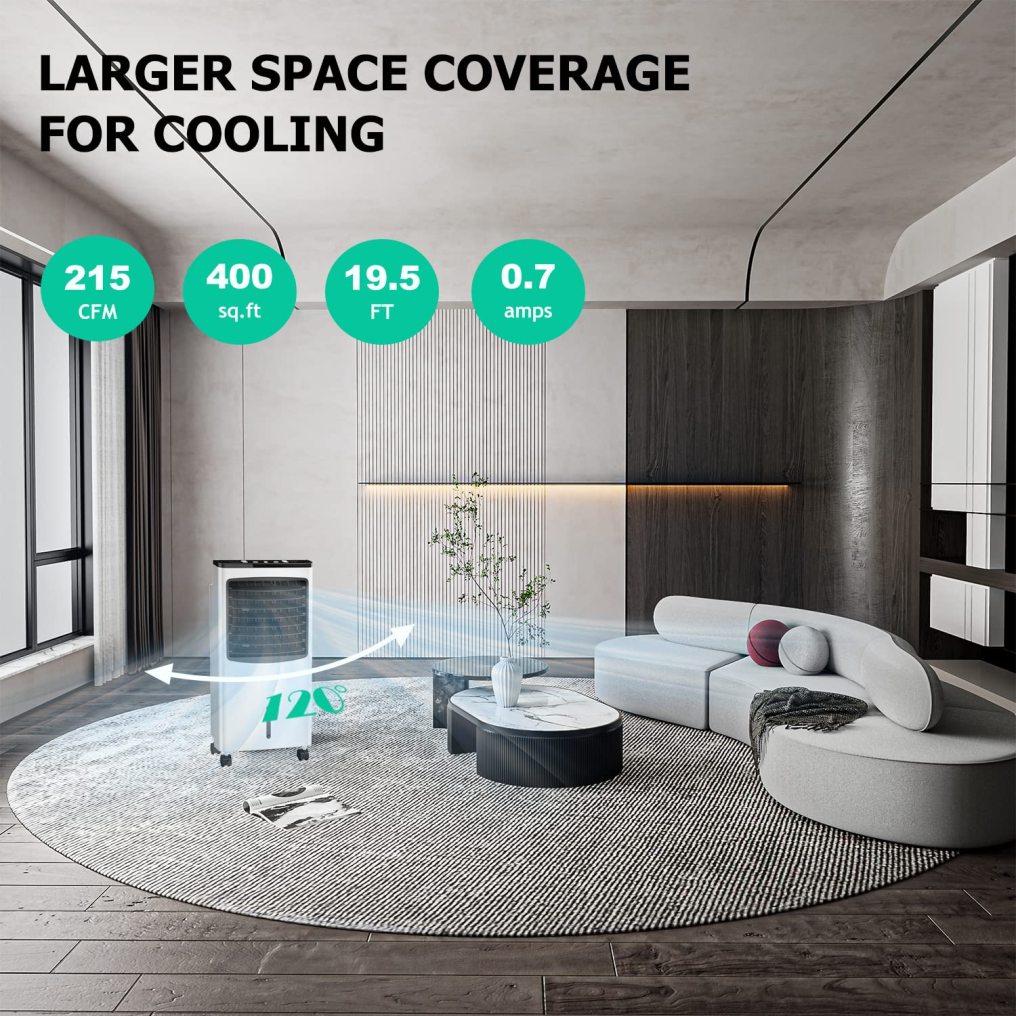 ARLIME Portable AC Cooling Fan, 3-IN-1 Portable Evaporative Air Cooler & Humidifier, Windowless AC Fan with 3-Mode