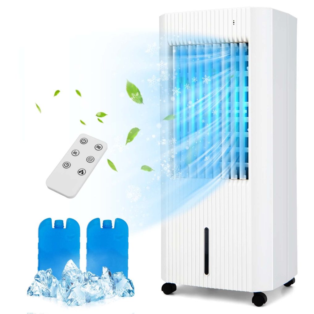 Evaporative Air Cooler, Portable Swamp Cooler with Remote Control, 2 Ice Packs, 15H Timer, 1.3 Gal Water Tank