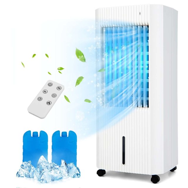 Evaporative Air Cooler, Portable Swamp Cooler with Remote Control, 2 Ice Packs, 15H Timer, 1.3 Gal Water Tank