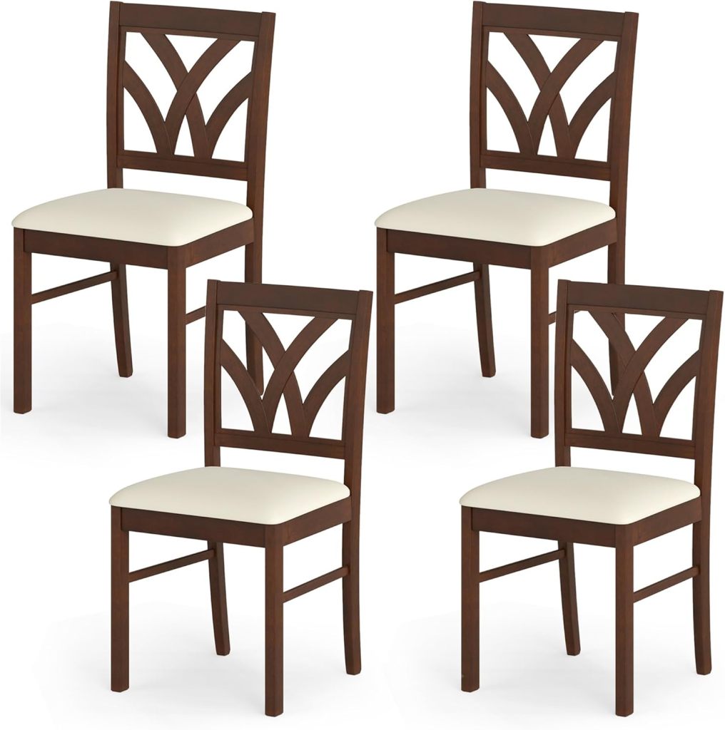 Set of 2 Wooden Dining Chairs Upholstered with Hollowed Backrest and Soft Padded Seat-Oak
