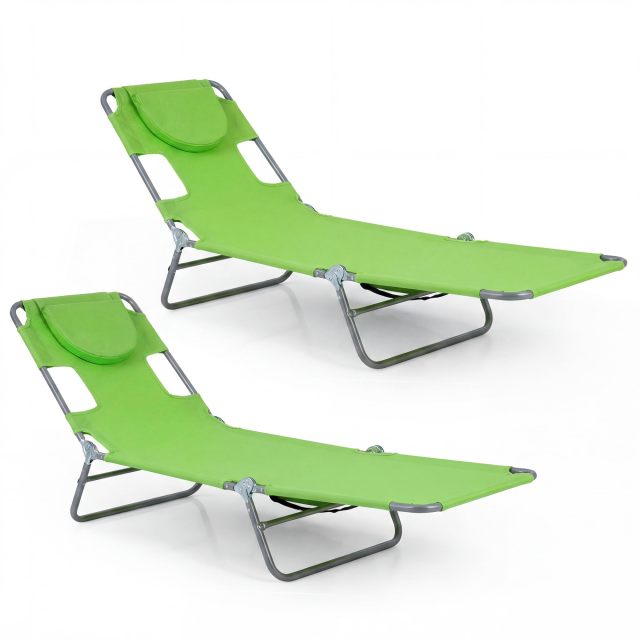 Folding Beach Lounge Chair with Adjustable Backrest for Lawn(1/2)