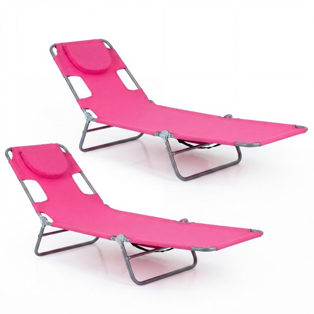 Folding Beach Lounge Chair with Adjustable Backrest for Lawn(1/2)