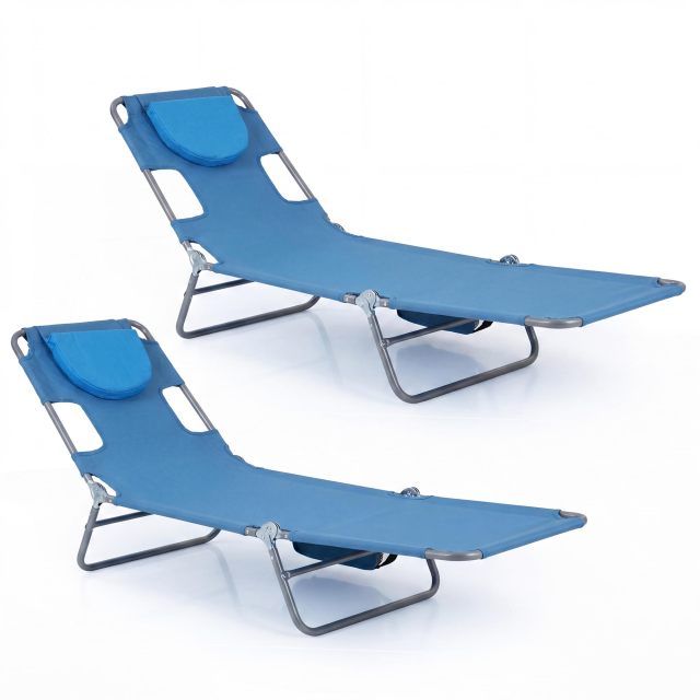 Folding Beach Lounge Chair with Adjustable Backrest for Lawn(1/2)
