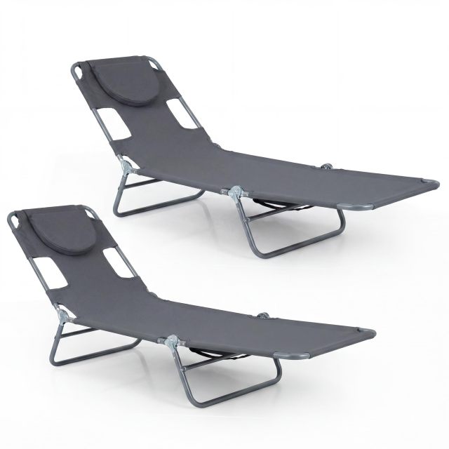 Folding Beach Lounge Chair with Adjustable Backrest for Lawn(1/2)