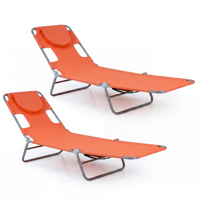 Folding Beach Lounge Chair with Adjustable Backrest for Lawn(1/2)