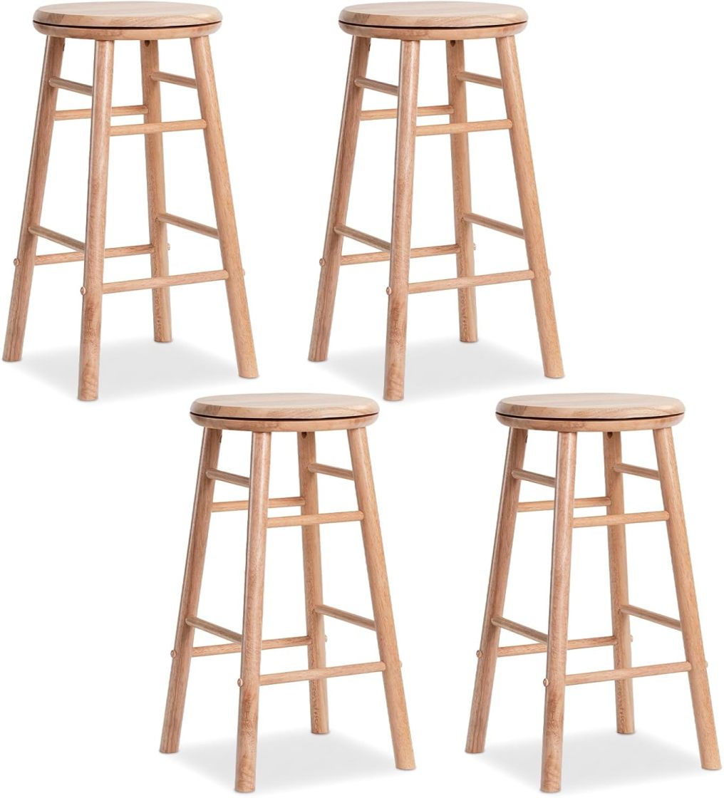 24" Swivel Bar Stools Set of 2 with Footrests & Crossbars-Gray