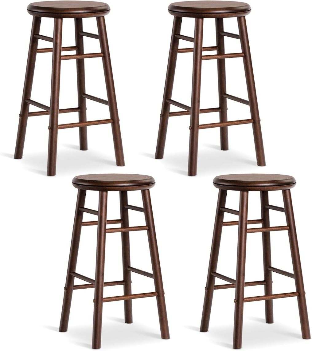 24" Swivel Bar Stools Set of 2 with Footrests & Crossbars-Gray