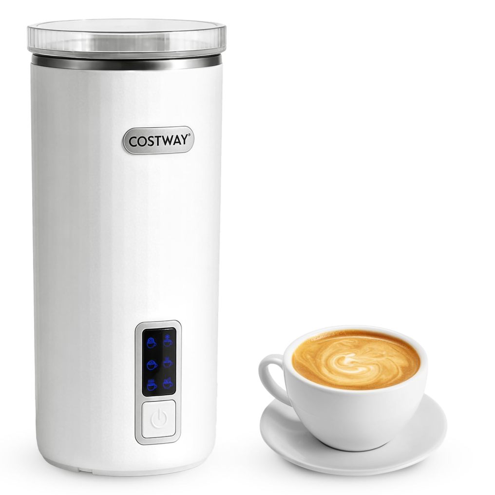Milk Frother, 6-in-1 Electric Milk Steamer with Stainless Steel Interior, Automatic Warm and Cold Foam Maker and Milk Warmer for Latte, Cappuccino and Macchiato, Home and Office Use
