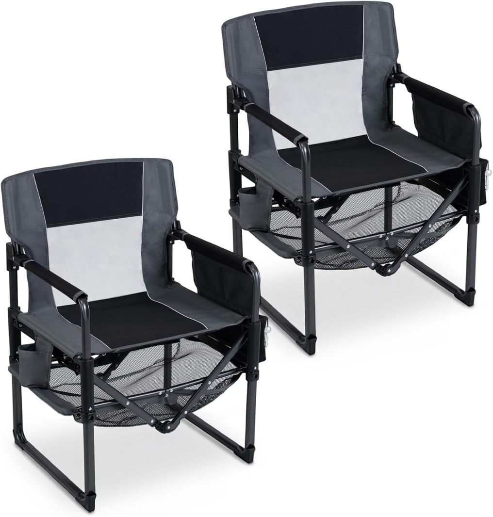 Heavy Duty Outdoor Camping Chair with Cup Holder and Bottle Opener (2, Black)
