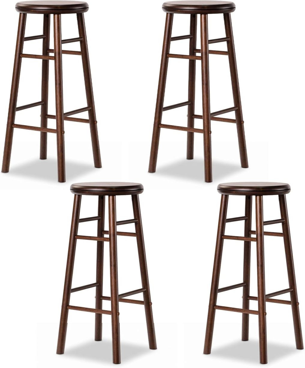 29" Swivel Bar Stools Set of 2 with Footrests & Crossbars-Walnut