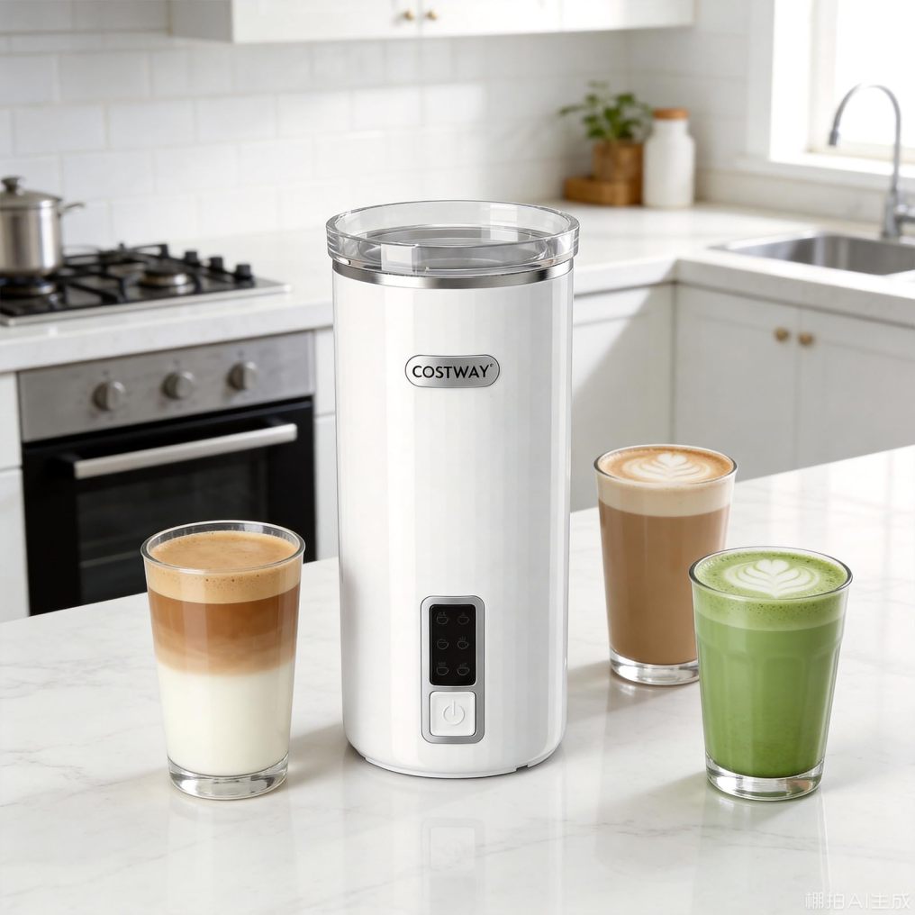 Milk Frother, 6-in-1 Electric Milk Steamer with Stainless Steel Interior, Automatic Warm and Cold Foam Maker and Milk Warmer for Latte, Cappuccino and Macchiato, Home and Office Use