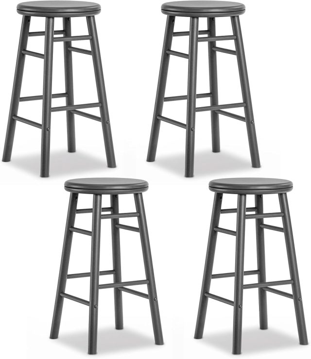 24" Swivel Bar Stools Set of 2/4 with Footrests & Crossbars