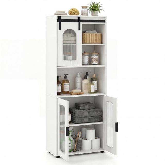 Farmhouse Bathroom Floor Cabinet with Sliding Barn Door