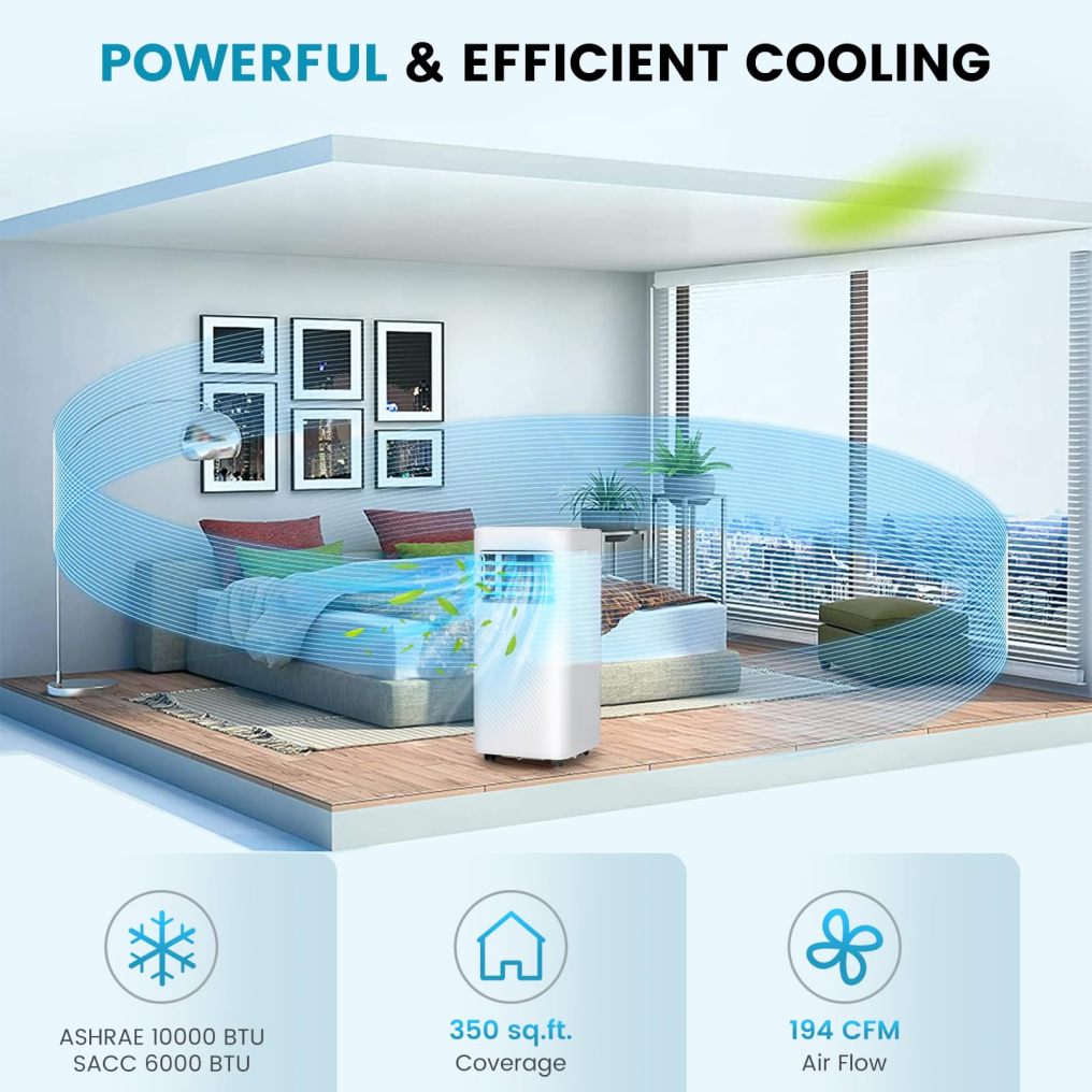 Portable Air Conditioner, 10000 BTU AC Unit with Cool, Fan, Dehumidifier & Sleep Mode for Rooms up to 350 Sq.Ft (White)