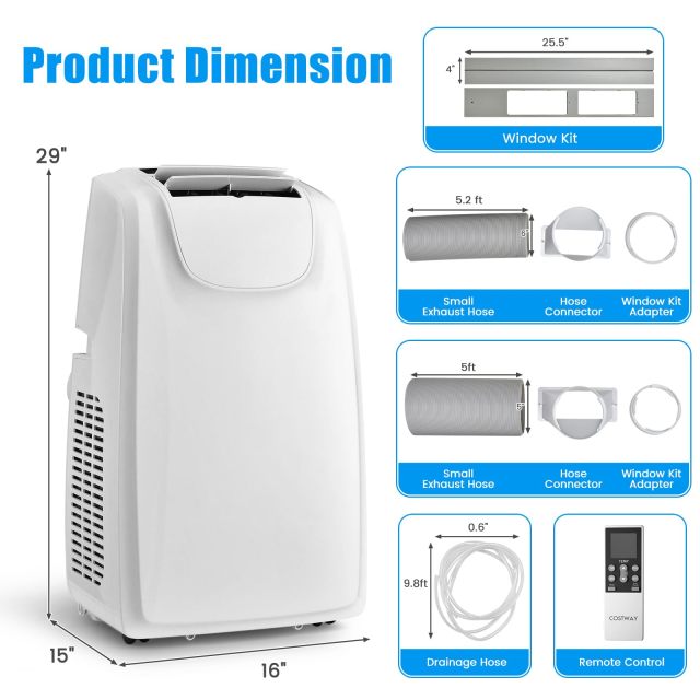 11,500 BTU Portable Air Conditioner, with Dual Hose, Remote Control, Powerful AC Unit Rooms up to 400 Sq.Ft.