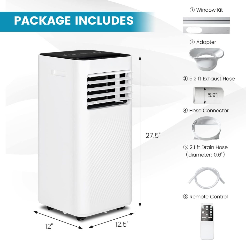 8000 BTU Portable Air Conditioner, 4-in-1 AC Unit with Cool, Fan, Dehumidifier & Sleep Mode for Rooms up to 250 Sq.Ft