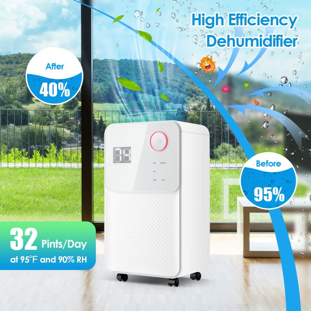 Dehumidifier for Large Room & Basements, 2000 Sq. Ft Dehumidifier with Auto or Manual Drainage