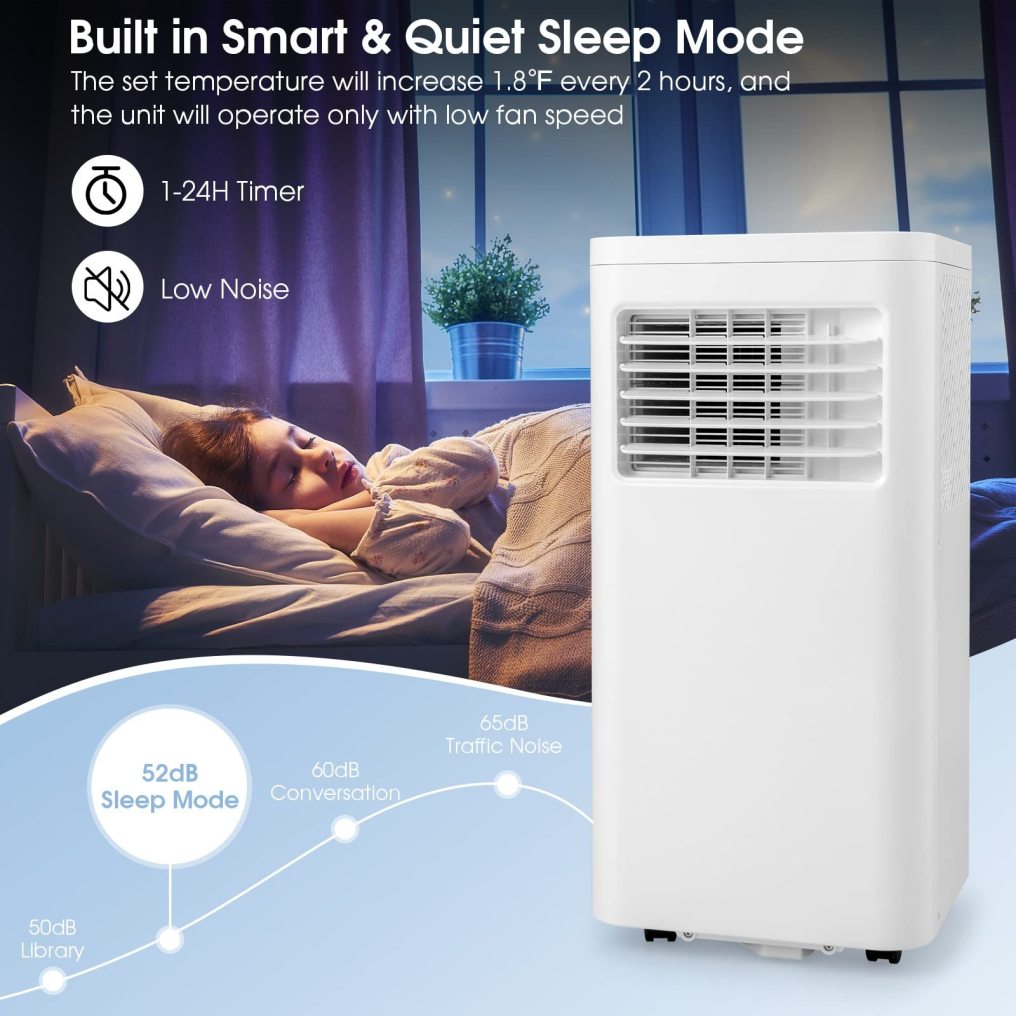 ARLIME Portable Air Conditioners, 8000 BTU AC Unit Fan & Dehumidifier w/Remote Control, 1-24H Timer & 2 Fan Speeds