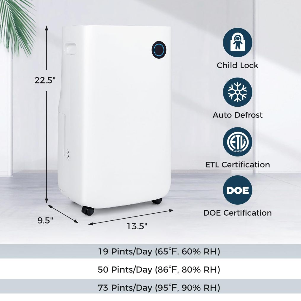 Dehumidifier for Home & Basements, 4500 Sq. Ft Quiet Dehumidifier with 5 Modes, 3-Color Indicator Light