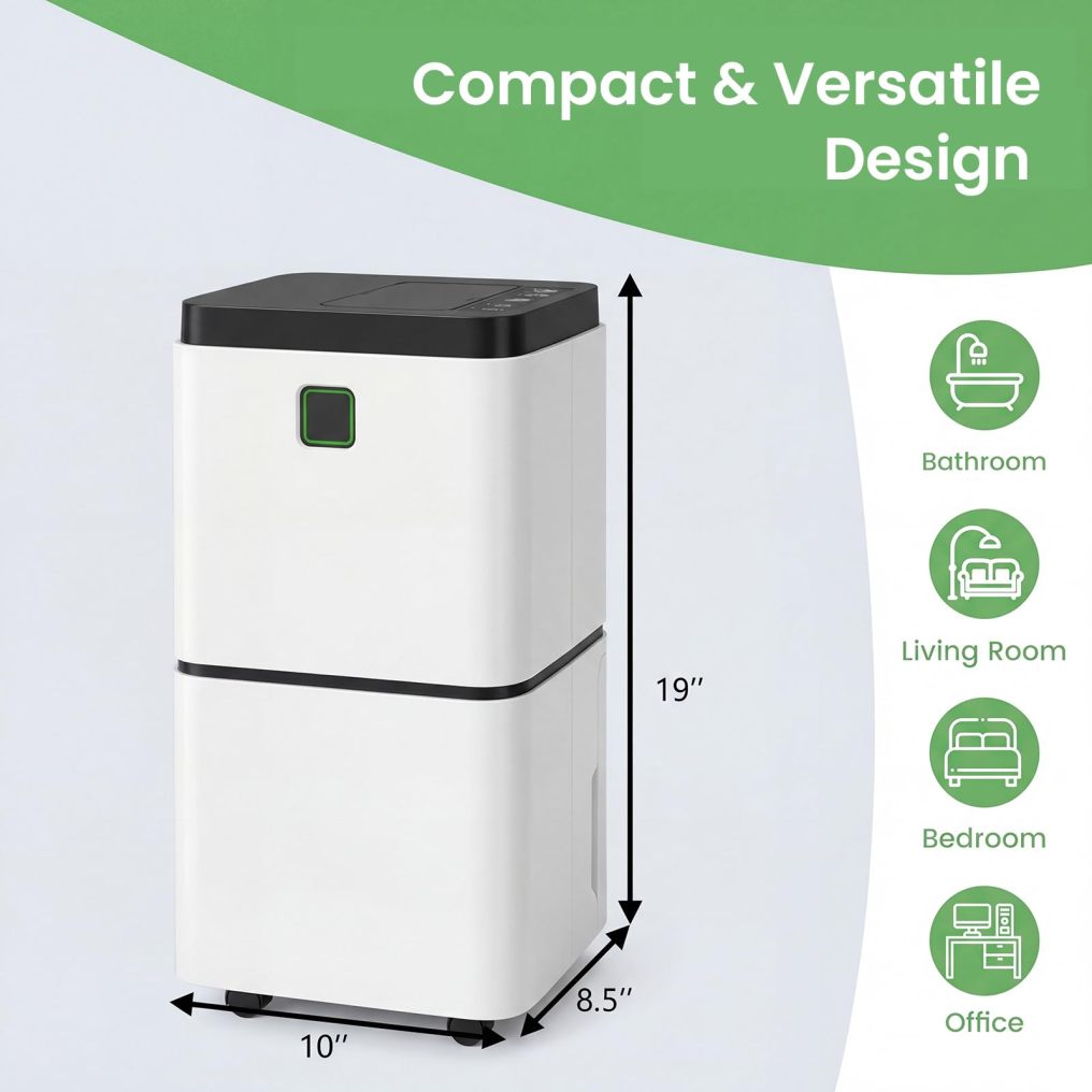 1500 Sq. Ft Dehumidifier for Home & Medium Spaces, Portable 24 Pints Dehumidifier w/ 3 Color LED Light