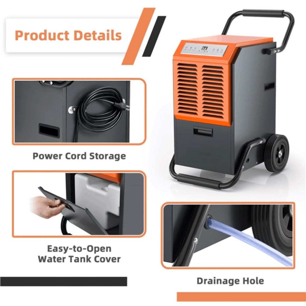 140 pints Commercial Dehumidifier, Industrial Dehumidifier with 1.45 Gallon Water Tank & Drainage Pipe