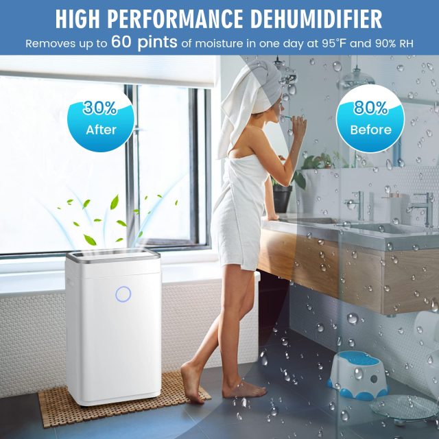 Dehumidifier for Home and Basements, 60 Pints Dehumidifier Rooms up to 4000 Sq. Ft, with 3 Modes
